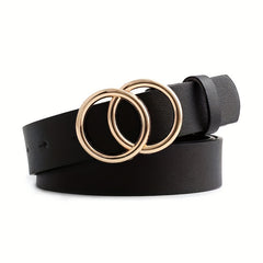 Double Ring Buckle Belt Casual Jeans Pants Unisex PU Leather Belt