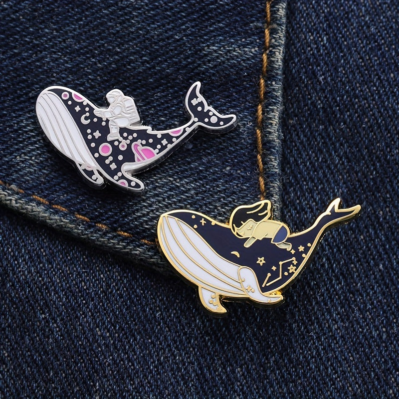 Whale & Girl Brooch Pins Enamel Metal Badges Lapel Pin Brooches
