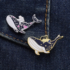 Whale & Girl Brooch Pins Enamel Metal Badges Lapel Pin Brooches