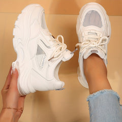 Solid Lace Up Mesh Sneakers Height Increased Dad Shoes Women's