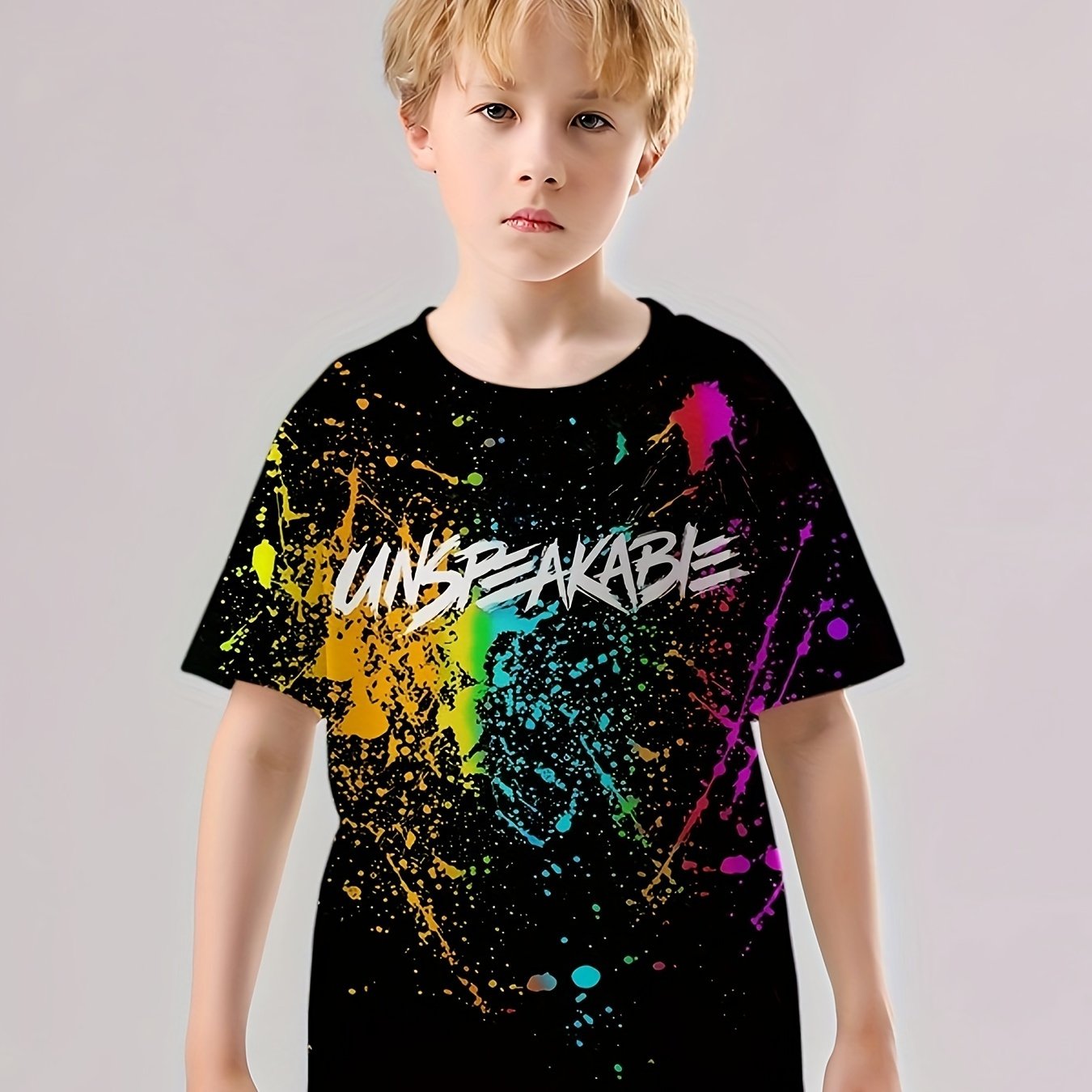Paint Splash Pattern Kid's T-Shirt UNSPEAKABLE Print Casual Short Sleeve Top