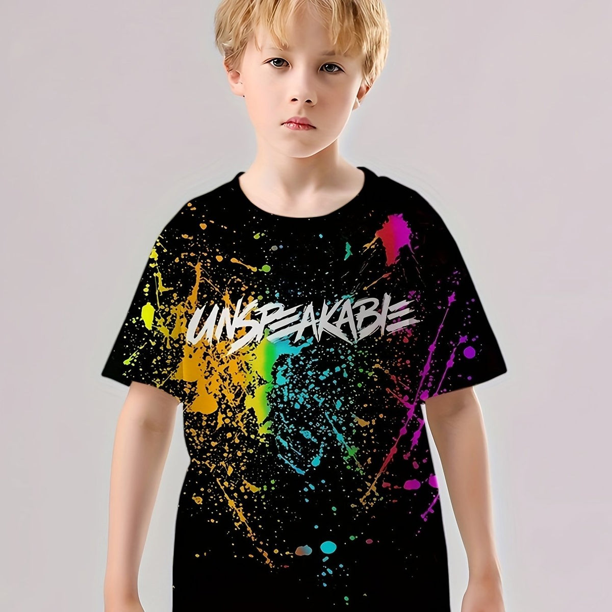 Paint Splash Pattern Kid's T-Shirt UNSPEAKABLE Print Casual Short Sleeve Top