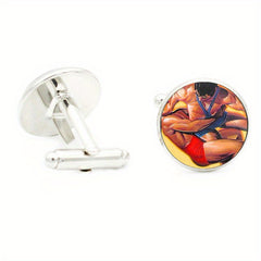 I Love Wrestling 16MM Round Glass Gem Cufflinks For Men Rhodium Plated Alloy