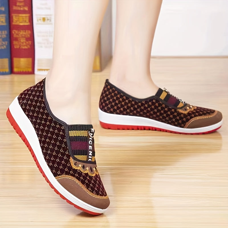 Colorblock Wedge Loafers Soft Sole Slip On Walking Shoes Women's Footwear