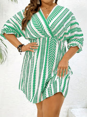 Women's Geometric Print Surplice Neck V Neck Dress Plus Size Boho Dress