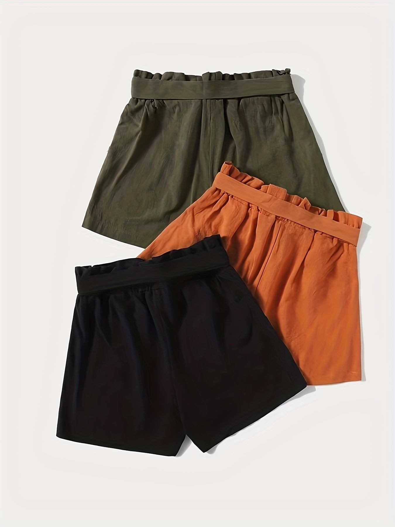 3 Pack Women's Plus Size Elastic Belted Shorts Set