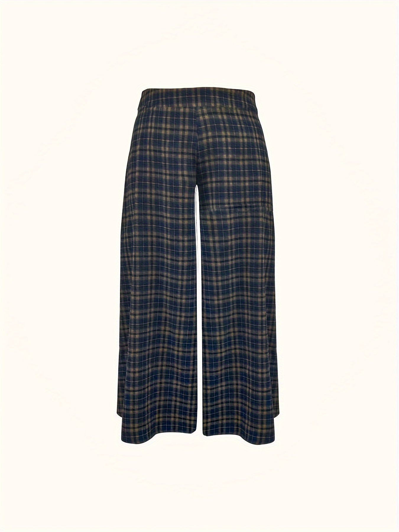  Plaid Print High Rise Wide Leg Trousers