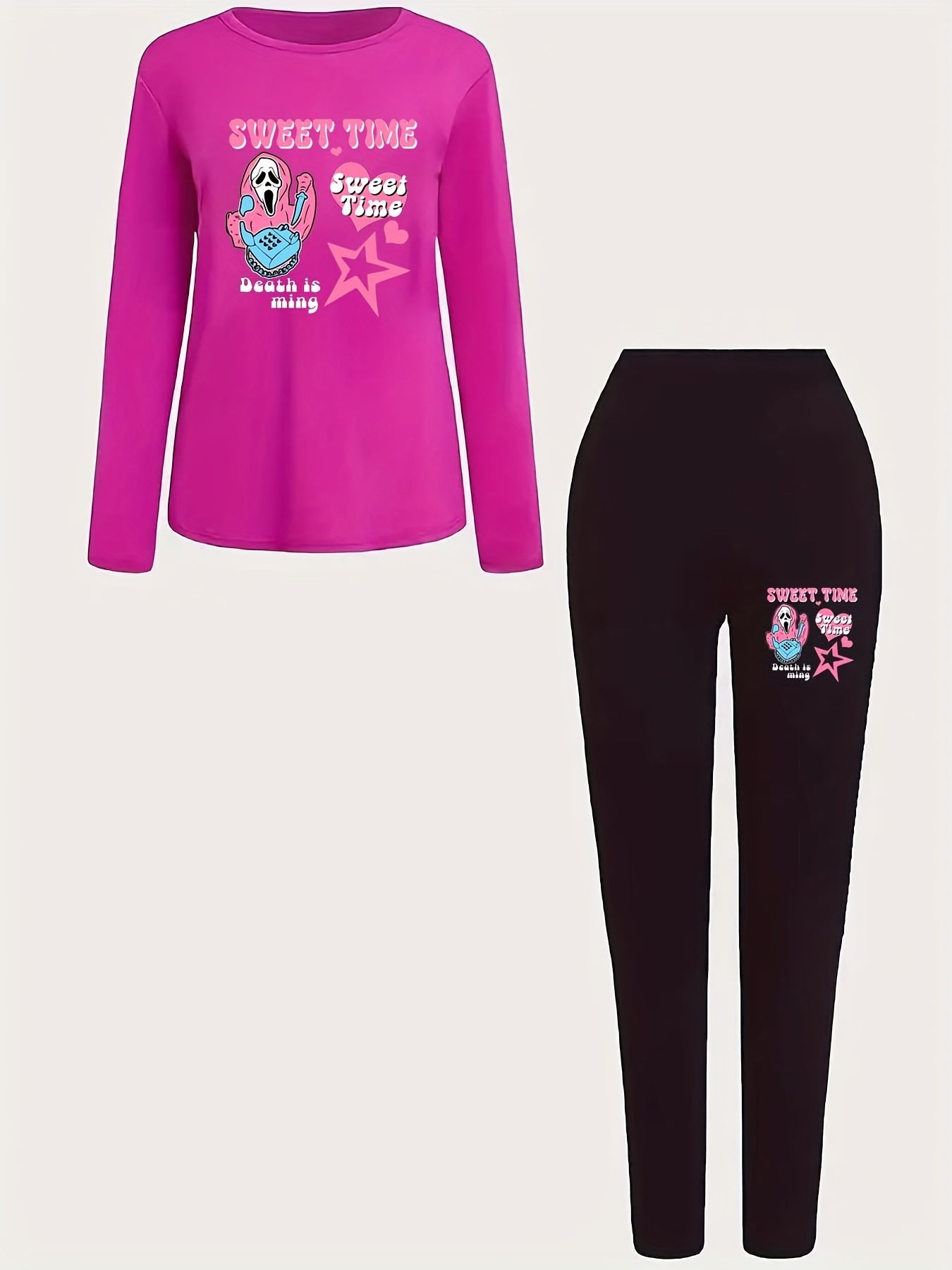  Halloween Slogan & Skull Print 2 Piece Set