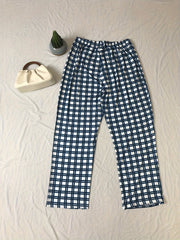  Plaid Print Elastic Waist Sleepwear Pants