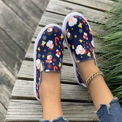 Christmas Snowman Print Soft Thick Sole Slip On Loafers Shoes