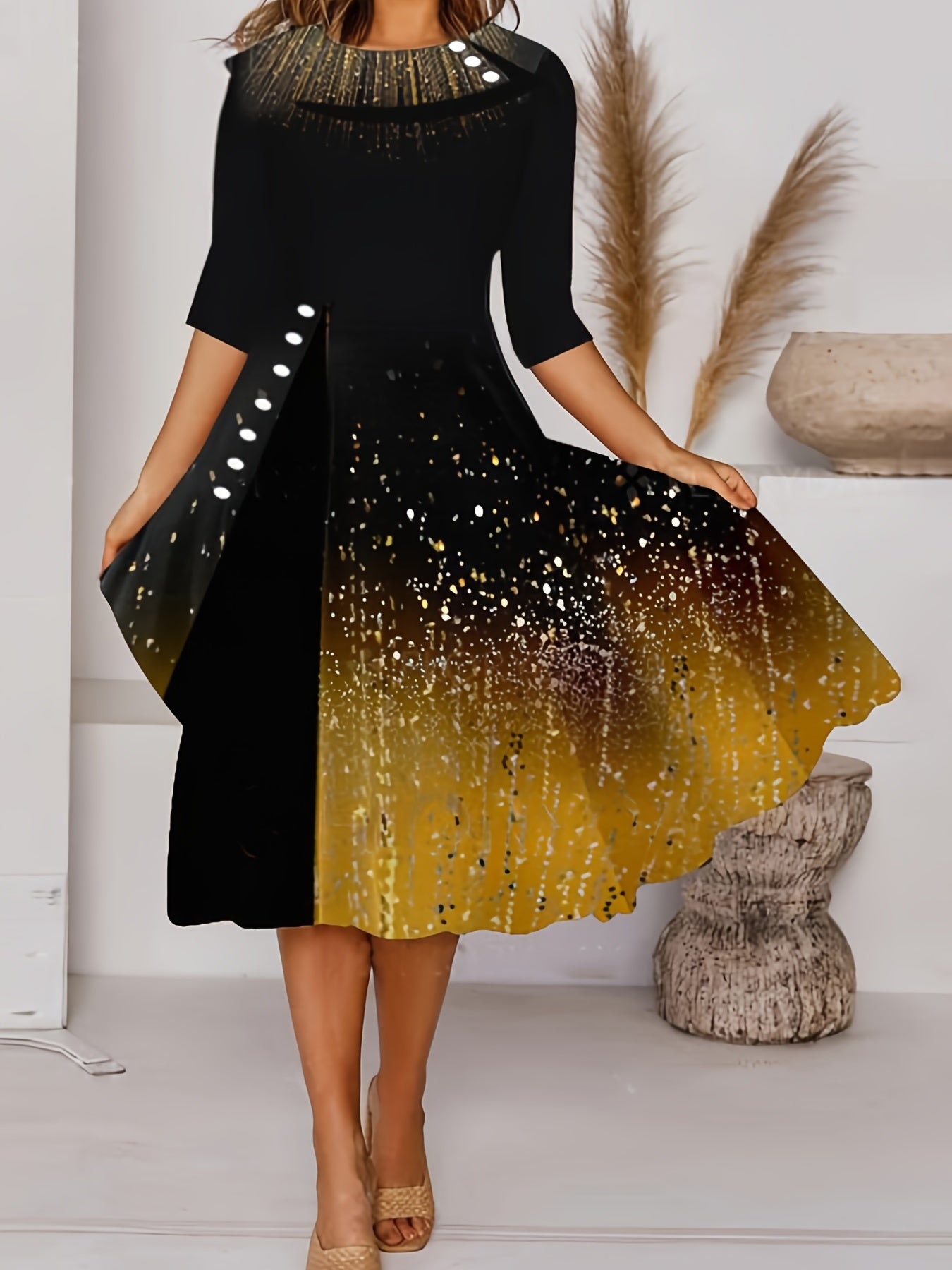  Colorblock Sequin Maxi Dress