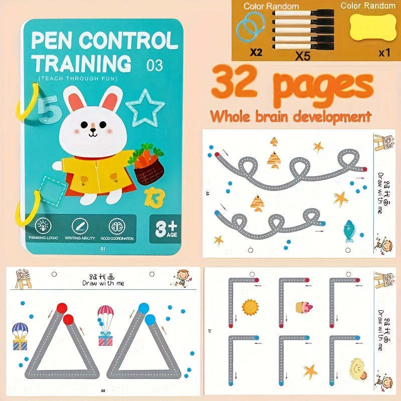 Kids' Pen Control Magic Workbook Set - Number & Alphabet Writing Practice