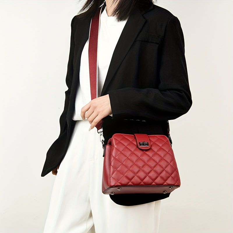Argyle Quilted Crossbody Bag Solid Shoulder Bag Small Turn Lock