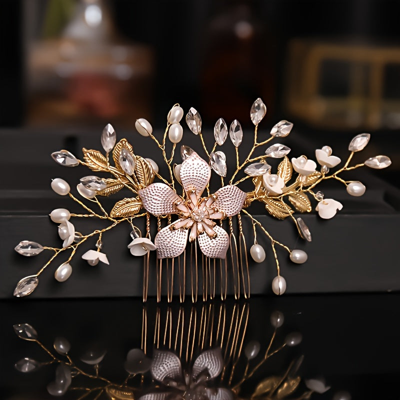 Golden Bridal Hair Comb Rhinestone Crystal Wedding Hair Clip