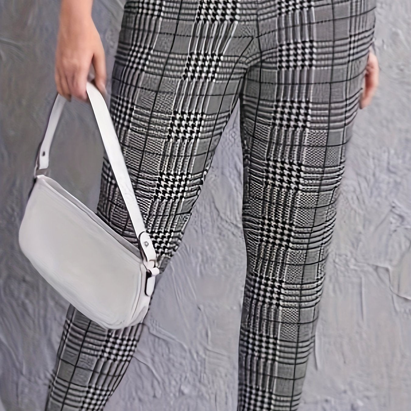  Plaid & Houndstooth Print Leggings Medium Stretch