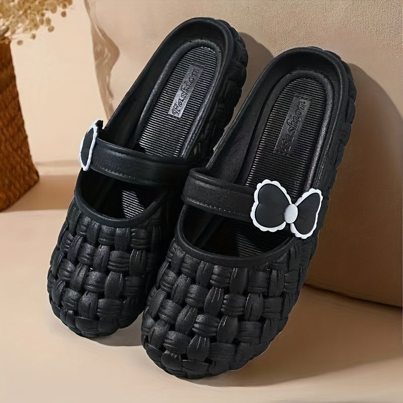 Women's Bowknot Decor Clogs Closed Toe Slip On Shoes