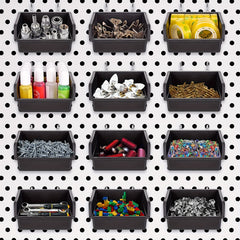 12pcs Pegboard Bins Cups Hooks Set, Tools Storage System Kit