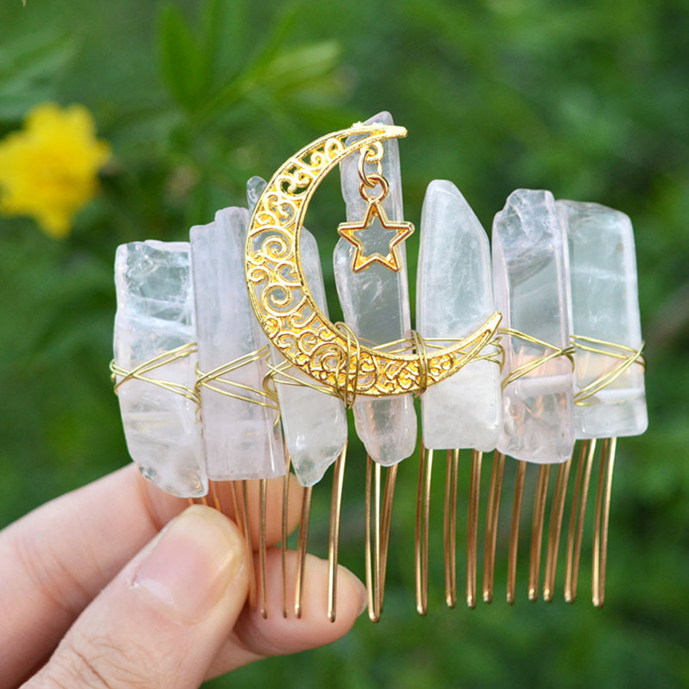 Citrine Moon Witchy Crystal Comb Mermaid Elven Hair Pin