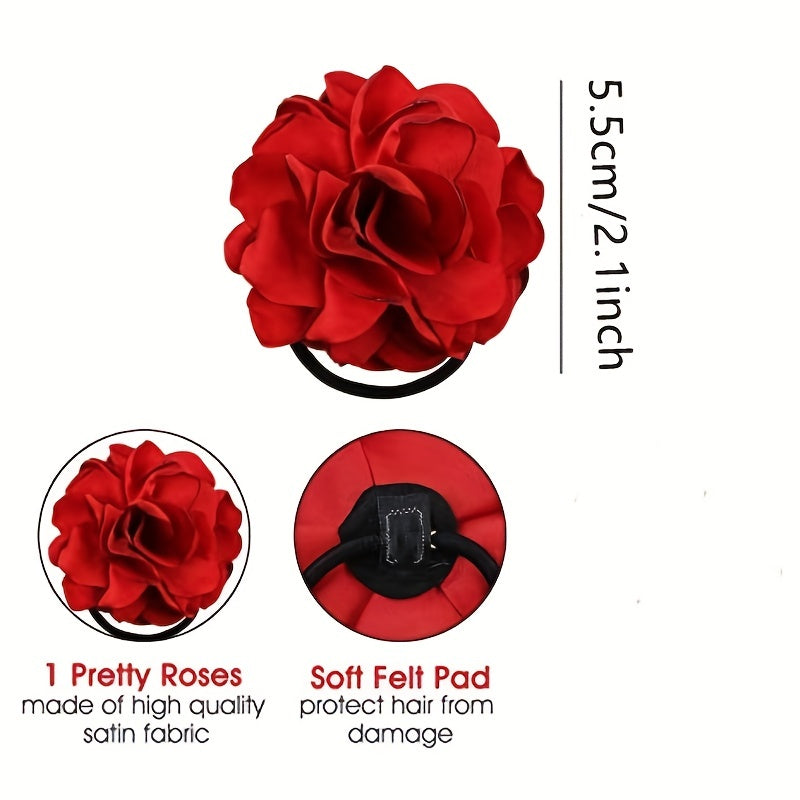 6pcs Colorful Flower Hair Tie Headband Ponytail Holder Hair Accessories
