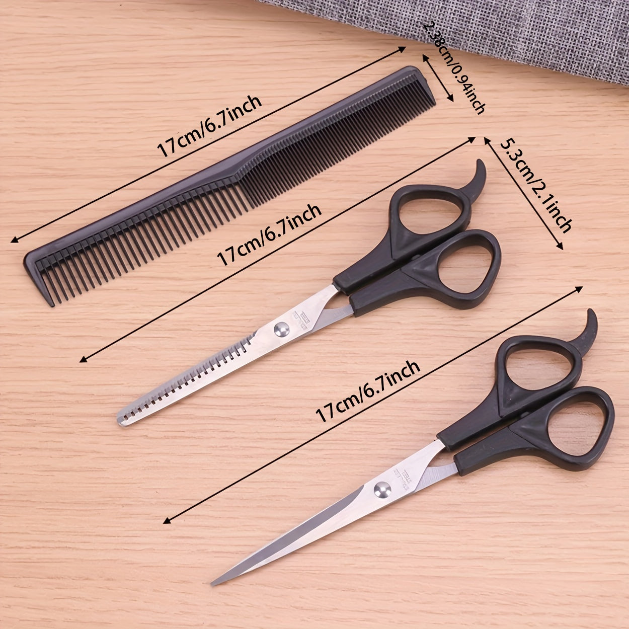 3pcs Hair Scissors Kit 17 02cm - Hair Thinning, Cutting, Styling - Men, Women
