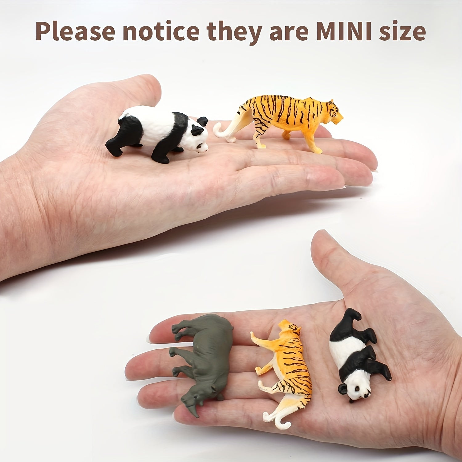 12 Animal Figurines: Lion, Tiger, Giraffe, Zebra, Bear, Elephant, Rhino