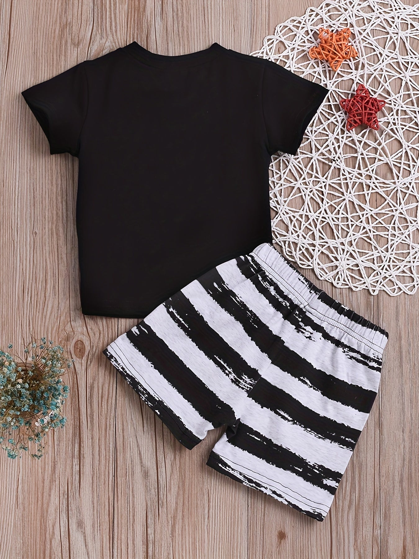 Summer Baby Boy's Casual Outfit Top & Striped Shorts Set