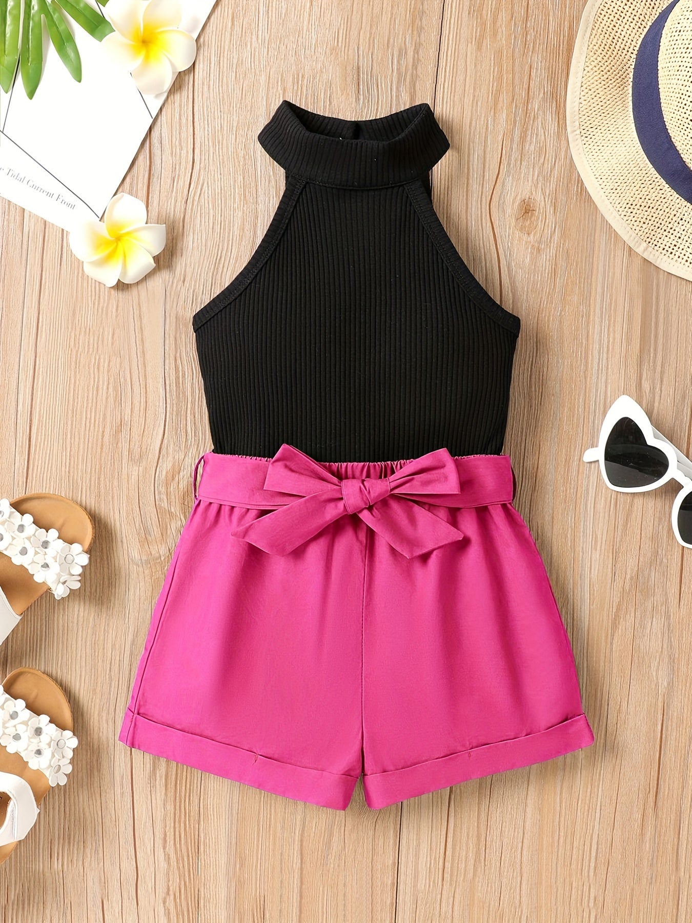 Girls Halter Ribbed Top & Shorts Set for Summer Holiday