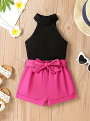 Girls Halter Ribbed Top & Shorts Set for Summer Holiday