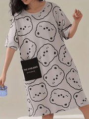 Bear Print NightDress Short Sleeve Pajama Dress