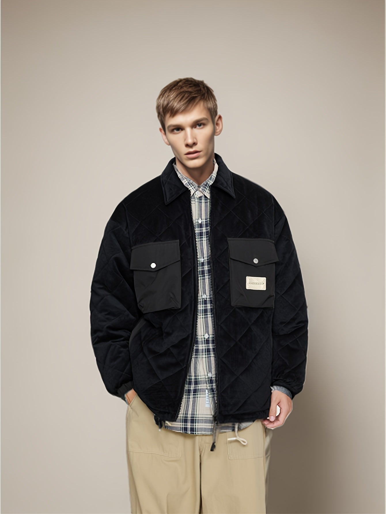 Men's Lapel Casual Winter Coat Chest Pocket Warm Thick Jacket