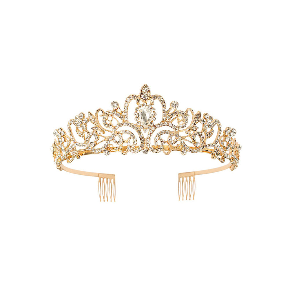 Pink Crystal Tiara Crown Women Girls With Combs