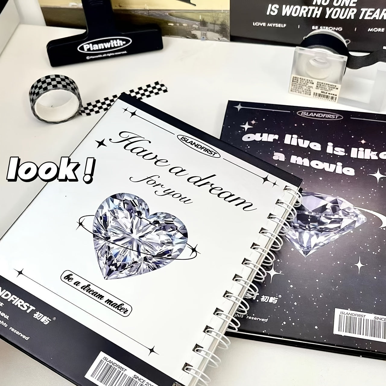 Artificial Diamond Notebook Student Coil Notepad Blank Page 50 Sheets