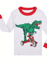 2pc Dinosaur Graphic Print Long Sleeve T shirt & Pants Pajama Set for Boys