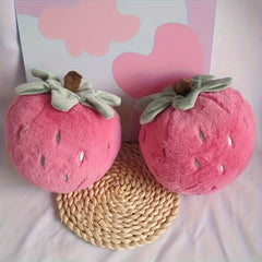 Strawberry Plush Doll Soft Pink Green Leaves High Polyester Adorable Fruit Shape