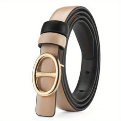 Oval Buckle Belt PU Leather Casual Solid Reversible Belt Unisex