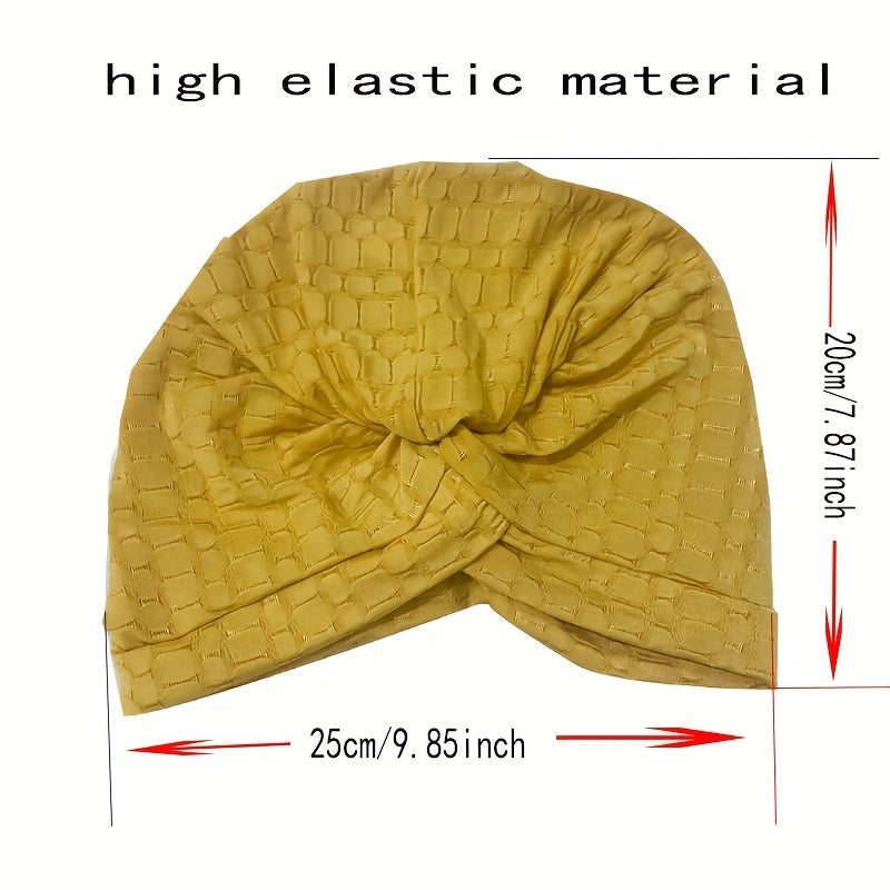 Top Knot Embossed Turban Cap Solid Pleated Head Wrap - Elastic Beanie Head Scarf