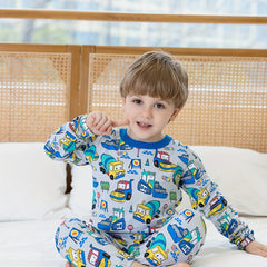 Boys Cartoon Car Print Cotton Pajamas Set