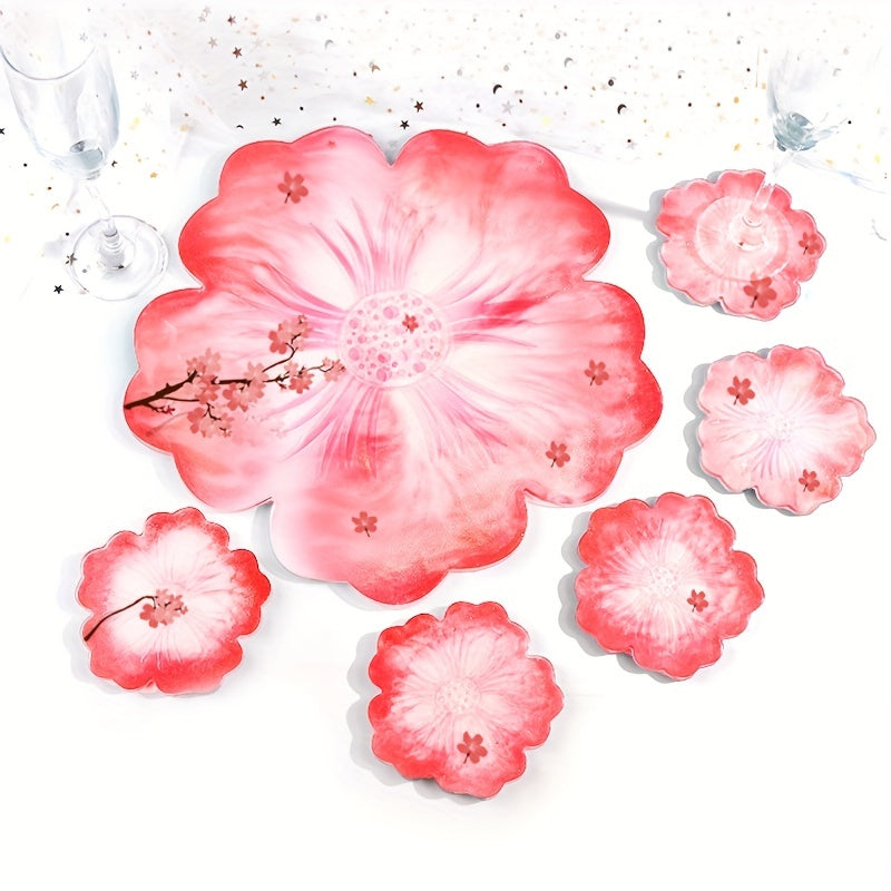 Flower Shape Tea Tray Coaster Mold Set DIY Hand Crystal Drop Glue Flower Mold