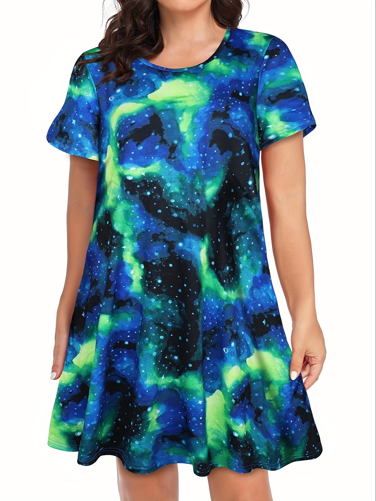  Tie Dye Short Sleeve Round Neck Dress