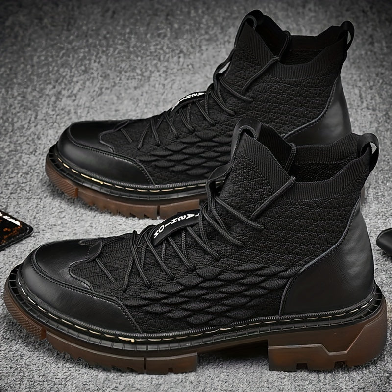 Men's Breathable High Top Knitted Boots - Lace Up Casual Outdoor Walking Shoes