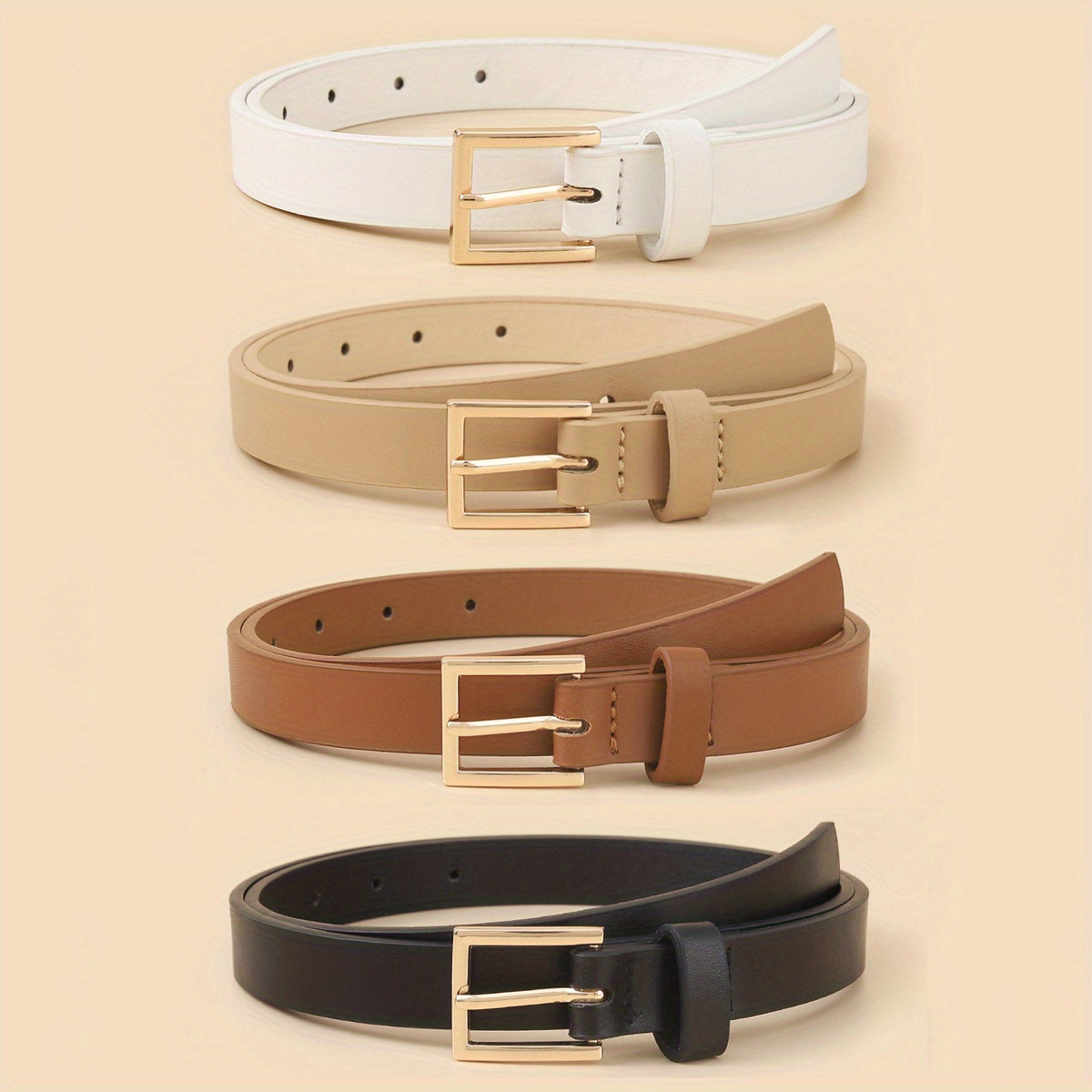 4pcs Square Pin Buckle Belt PU Belt for Women