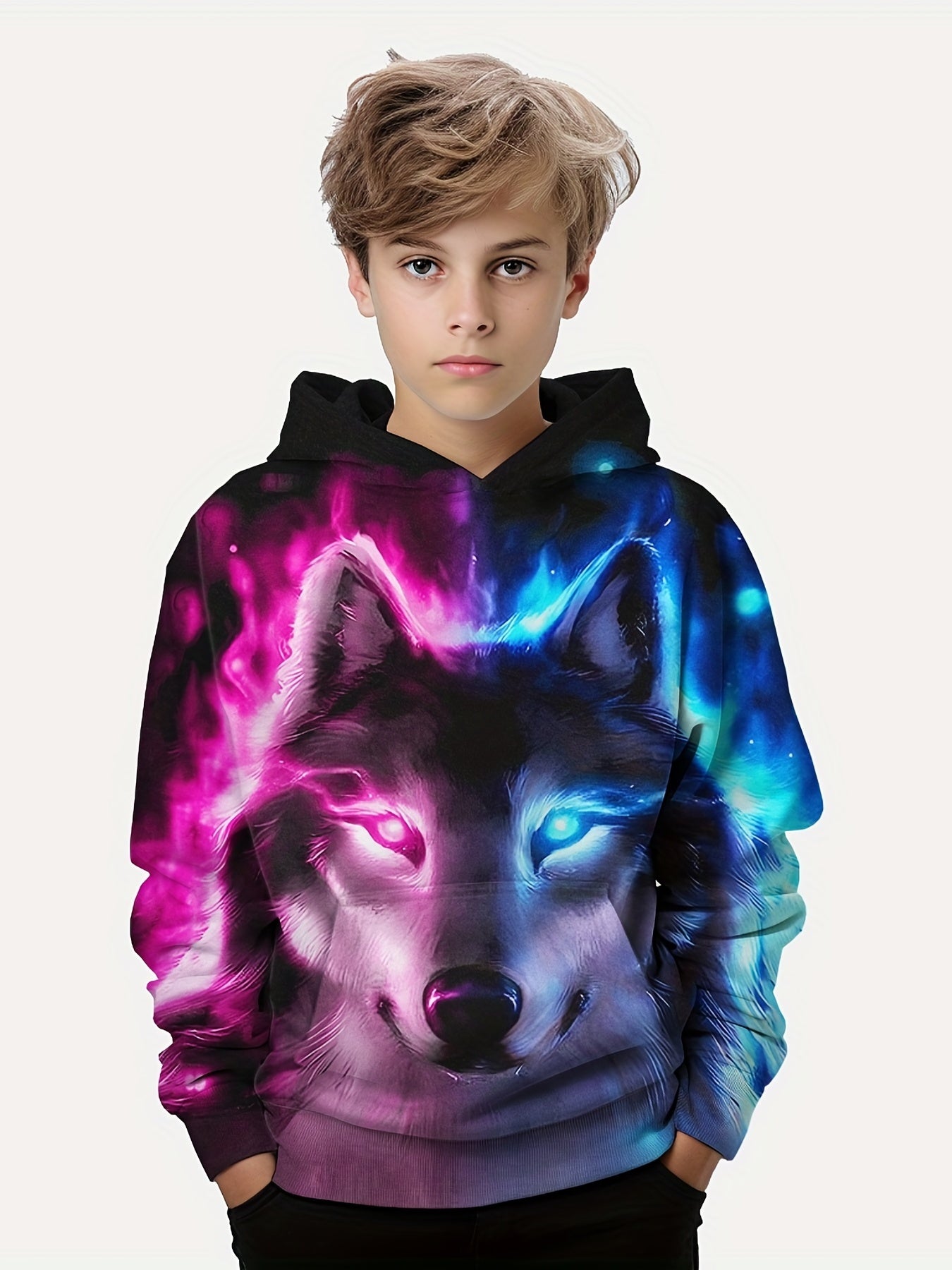 Wolf 3D Print Boys Hooded Sweatshirt Spring Fall Kids Hoodie Tops