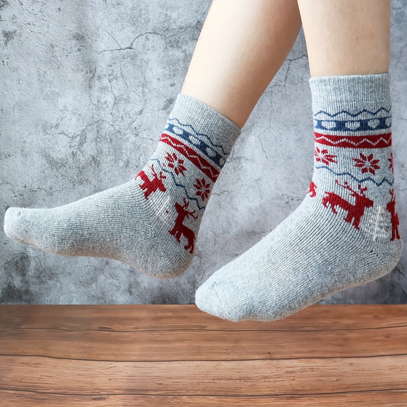 5 Pairs Thick Knit Crew Socks Warm Mid Tube Women's Stockings