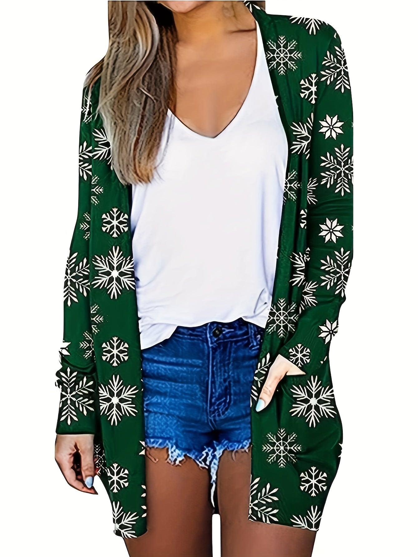  Christmas Cardigan Women's Plus Snowflake Print Cardigan