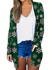 Christmas Cardigan Women's Plus Snowflake Print Cardigan