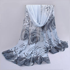 Vintage Floral Leaf Print Chiffon Silk Scarf