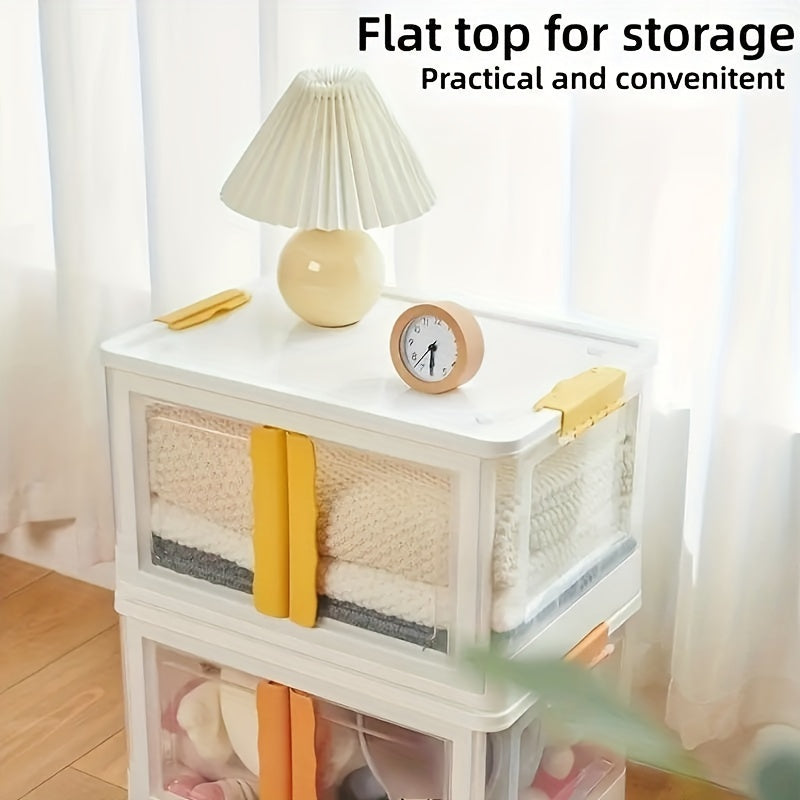 Foldable Storage Bins With Lid Transparent Double Open Door Fold Box