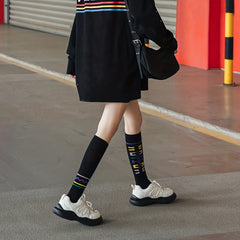4 Pairs Letter Print Calf Socks Sports Knee High Stockings