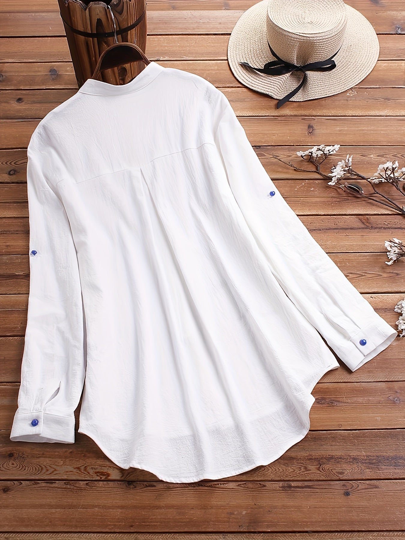  Women's Floral Print Button Up Stand Collar Blouse