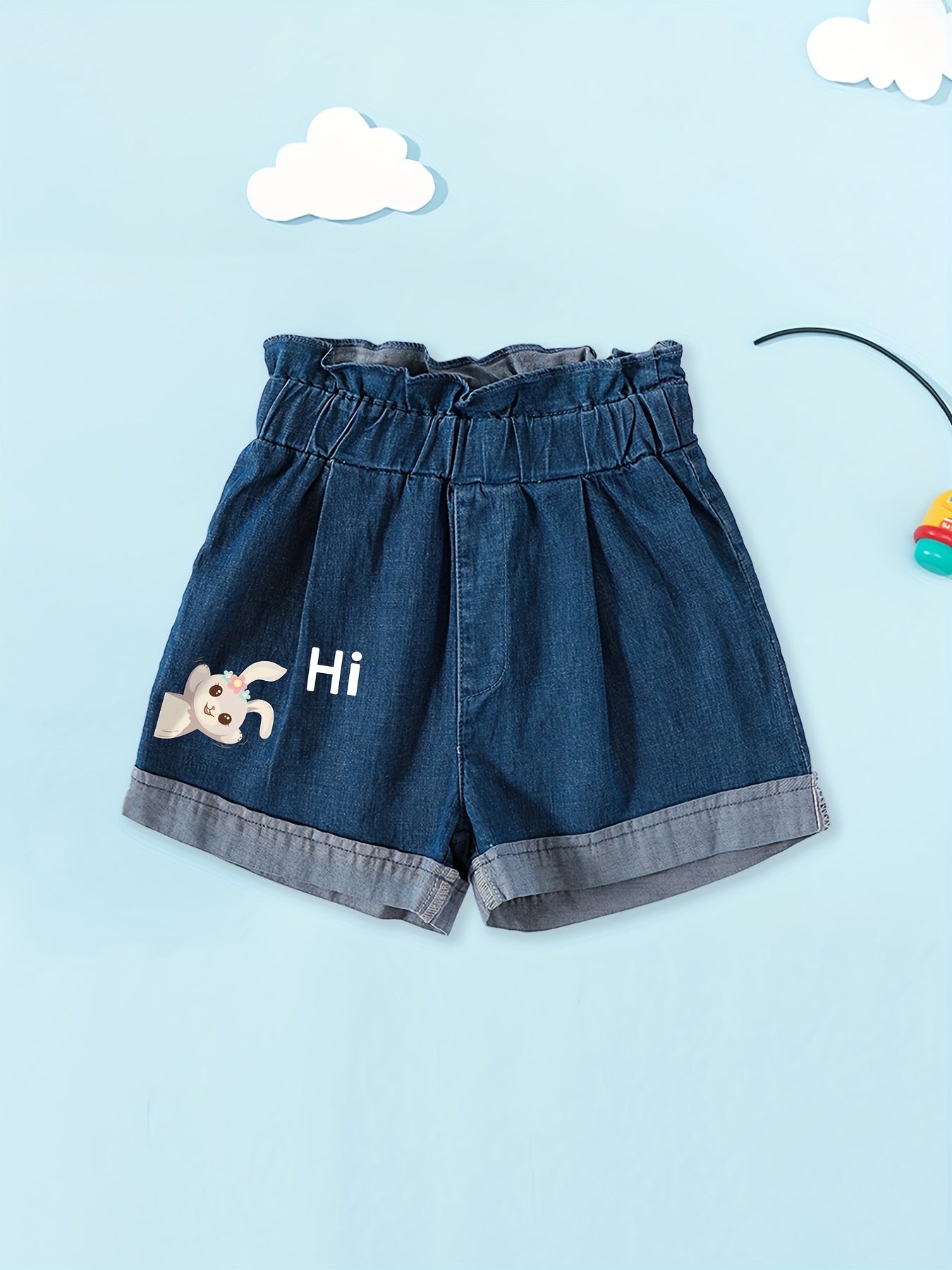 Girls Bunny Graphic Paper Bag Denim Shorts for Summer